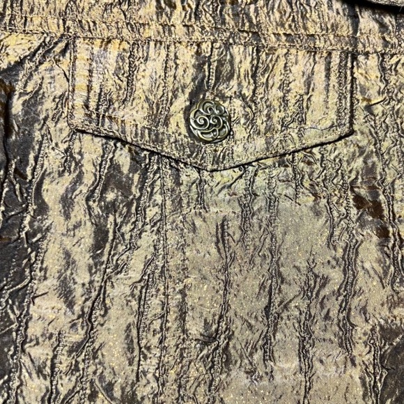 Erin London Womens Size Medium Gold Metallic Crinkle Jacket Art to Wear Textured - Picture 8 of 13